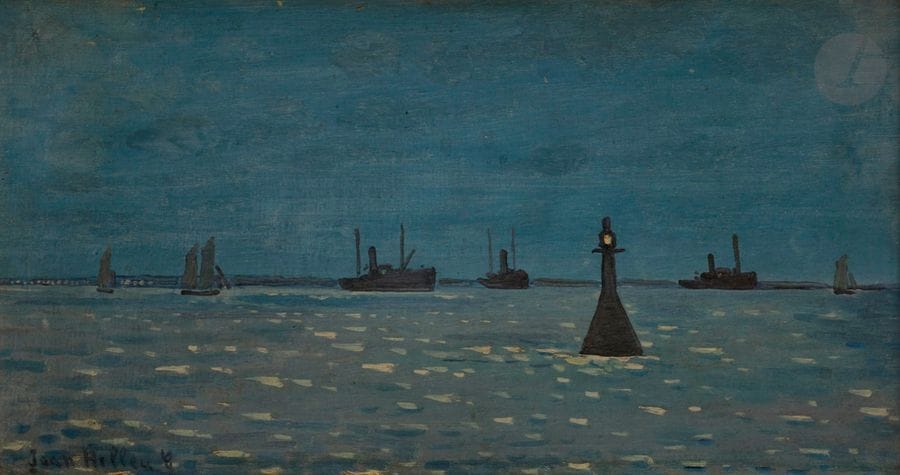 Jean HELLEU (1894-1985)
La Rochelle, la nuit
Huile sur toile.
Signée en bas à gauche
20 x 35 cm