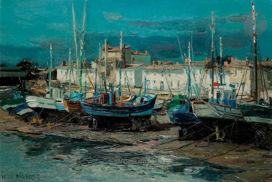Jean RIGAUD (1912-1999)
Île d’Yeu, Port-Joinville
Huile sur toile.
Signée en bas à gauche.
Signée et située au dos.
50 x 73 cm