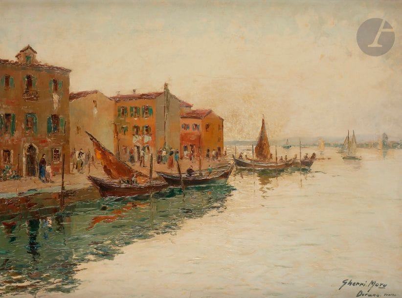 Bruno GHERRI-MORO (1899-1967)
Burano, Venise
Huile sur toile.
Signée en bas à droite.
60 x 81 cm