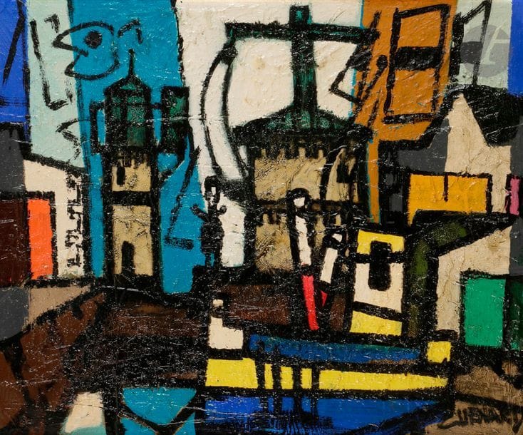 Claude VENARD (1913-1999)
Le Port, 1956
Huile sur toile.
Signée en bas à droite.
Datée au dos.
46 x 55 cm