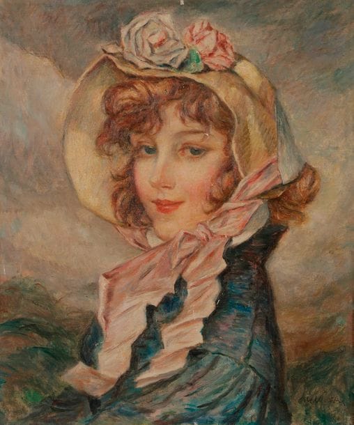 Abel-Jules FAIVRE (1867-1945)
Portrait de femme au chapeau
Huile sur toile.
Signée en bas à droite.
(Petits manques).
46 x 38 cm