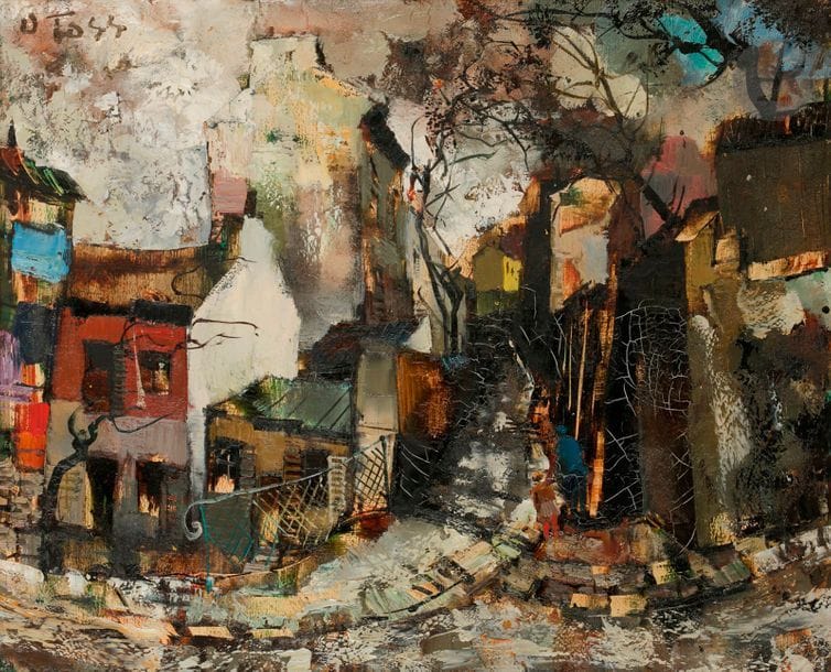 Olivier FOSS (1920-2002)
Le Lapin Agile
Huile sur toile.
Signée en haut à gauche.
60 x 73 cm