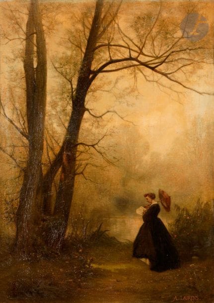 Albert F. LAURENS (1864-1934)
Femme à l’ombrelle dans un sous-bois
Huile sur toile.
Signée en bas à droite.
92 x 65 cm