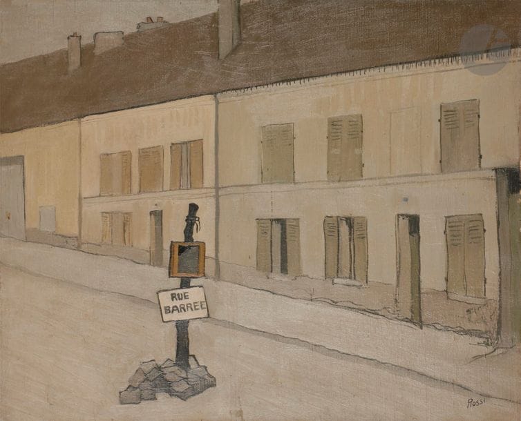 Joseph ROSSI (1892-1930)
Rue barrée
Huile sur toile.
Signée en bas à droite.
50 x 61 cm