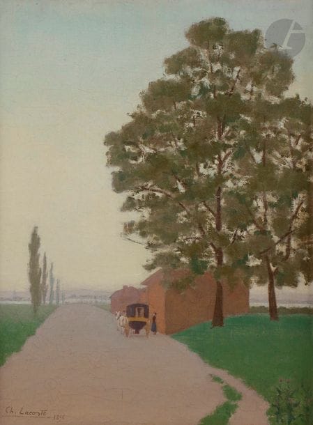 Charles LACOSTE (1870-1959)
Le Départ de la calèche en bord de Gironde, 1896
Huile sur toile.
Signée et datée en bas à gauche.
41.5 x 31.5 cm