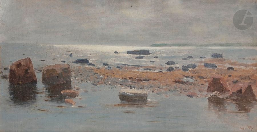 Wartan MAHOKIAN (1869-1937)
Bord de mer
Huile sur toile contrecollée sur carton.
Monogrammée en bas à droite.
23 x 44 cm