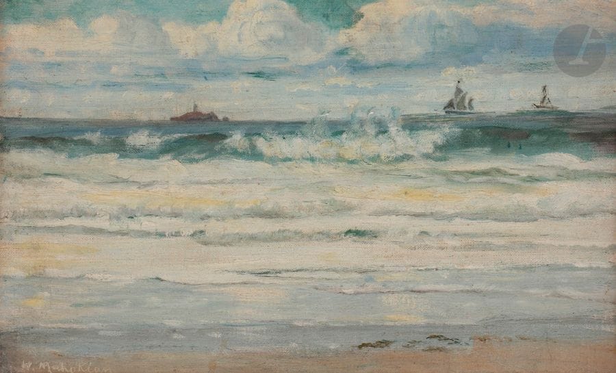 Wartan MAHOKIAN (1869-1937)
Bord de mer à marée haute
Huile sur toile contrecollée sur panneau.
Signée en bas à gauche.
15 x 27 cm