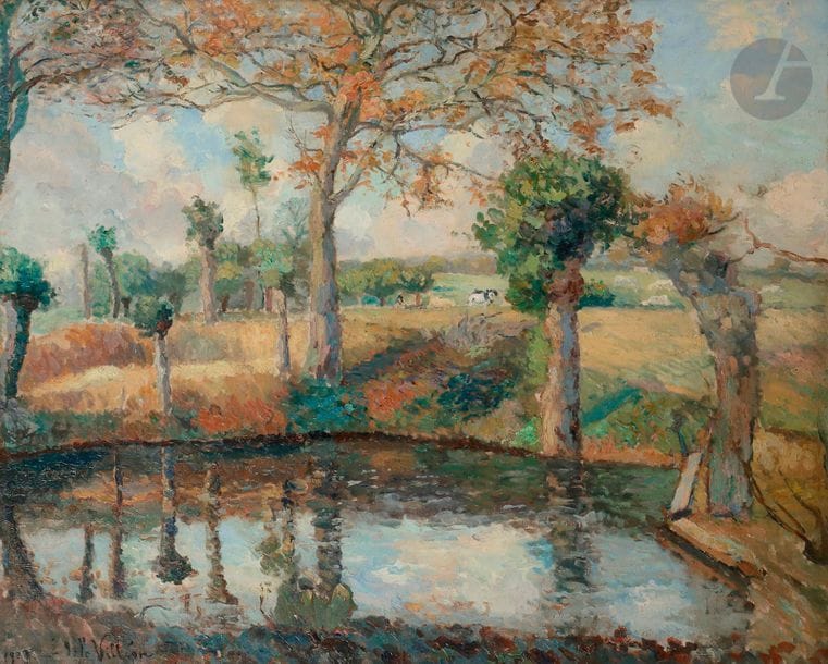 Emmanuel de LA VILLéON
(1858-1944)
Paysage de la Nièvre, le lavoir, 1903
Huile sur toile.
Signée et datée en bas à gauche.
(Restauration).
81 x 100 cm

Un certificat de Madame Yvonne de la Villéon, fille de l’artiste, sera remis à l’acquéreur.