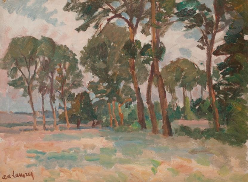 Abel LAUVRAY (1870-1950)
Paysage aux arbres
Huile sur papier contrecollée sur toile.
Signée en bas à gauche.
60 x 81 cm

Bibliographie : 
Yves et Lionel Jaubert, Abel Lauvray (1870-1950) - Catalogue Raisonné, Paris, 1991, Les Éditions de l’Amateur, n°421, p.143.