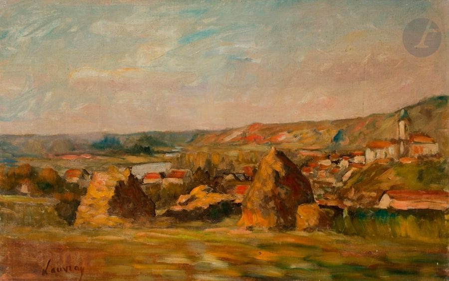 Abel LAUVRAY (1870-1950)
Meules à Vétheuil
Huile sur carton marouflé sur toile.
Signée en bas à gauche.
38 x 61 cm

Bibliographie : 
Yves et Lionel Jaubert, Abel Lauvray (1870-1950) - Catalogue Raisonné, Paris, 1991, Les Éditions de l’Amateur, n°465, p.154.
