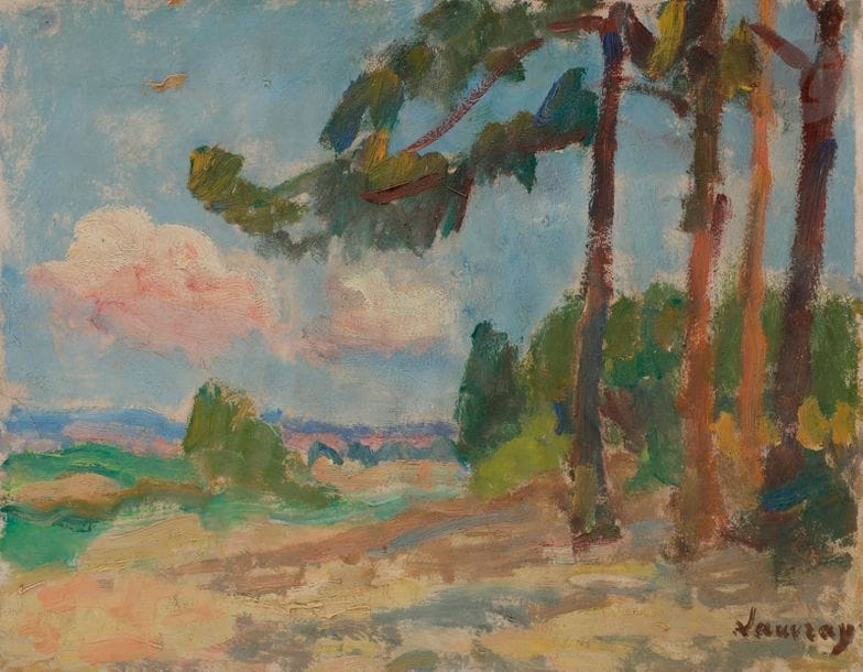 Abel LAUVRAY (1870-1950)
Paysage aux arbres
Huile sur papier contrecollé sur toile.
Signée en bas à droite.
27 x 35 cm

Bibliographie : 
Yves et Lionel Jaubert, Abel Lauvray (1870-1950)
- Catalogue Raisonné, Paris, 1991, Les Éditions de l’Amateur, n°355, p.126.