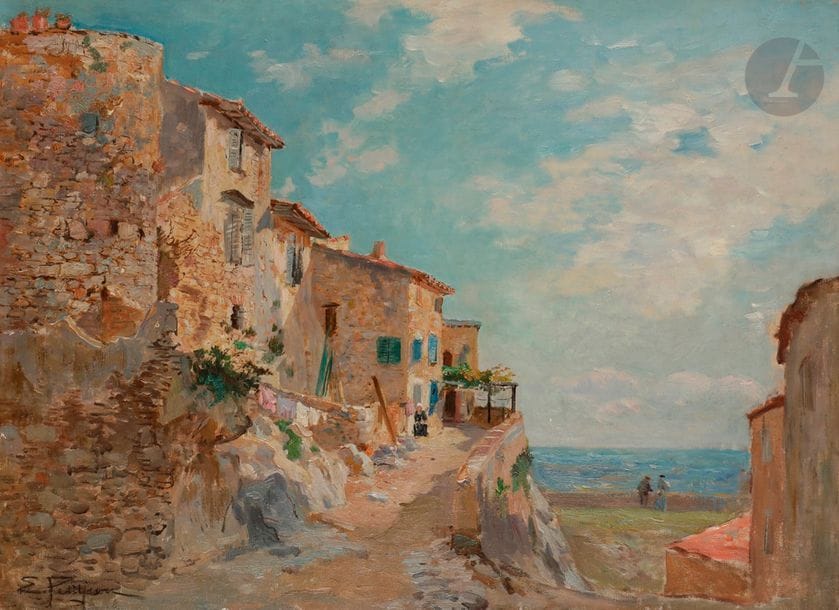 Edmond Marie PETITJEAN (1844-1925)
Bord de mer à Antibes
Huile sur toile.
Signée en bas à gauche.
46 x 65 cm
