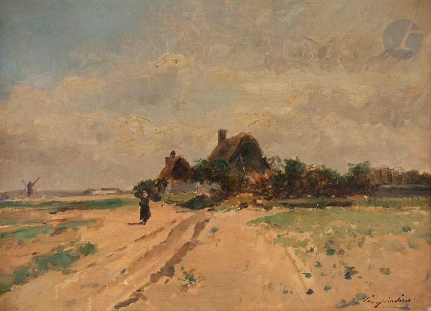 Julien Gustave GAGLIARDINI (1846-1927)
Paysage de Hollande
Huile sur toile.
Signée en bas à droite.
(Petit trou).
33 x 46 cm
