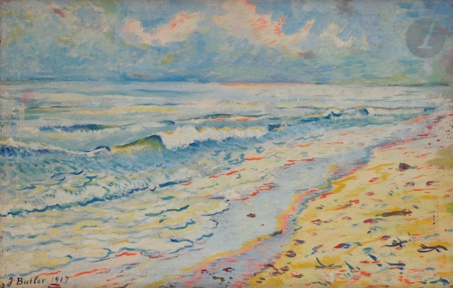 *James P. BUTLER (1893-1976)
Le Coucher de soleil, 1917
Huile sur toile.
Signée et datée en bas à gauche.
55 x 85 cm