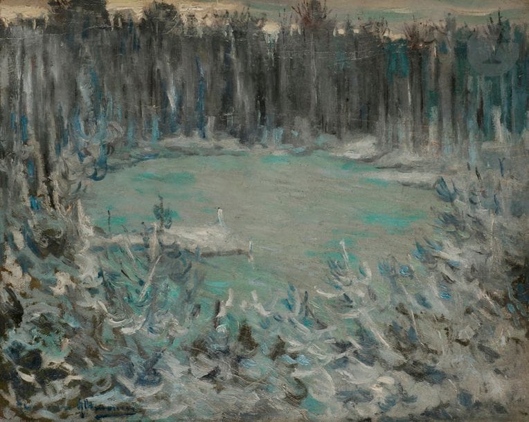 Alexandre ALTMANN (1878-1932)
Hiver sur le lac
Huile sur toile.
Signée en bas à gauche.
65 x 81 cm