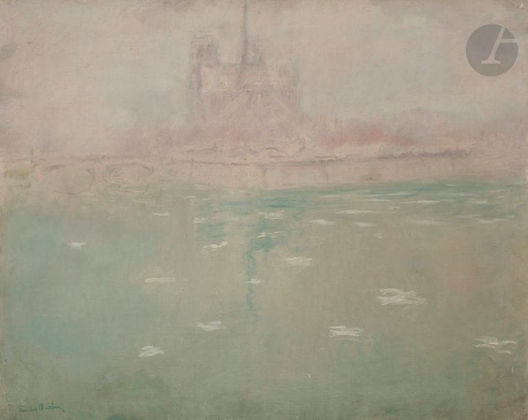 André BARBIER (1883-1970)
Paris, la Seine au chevet de Notre-Dame, vers 1941
Huile sur toile.
Signée en bas à gauche.
(Petit accident et salissures).
65 x 81 cm