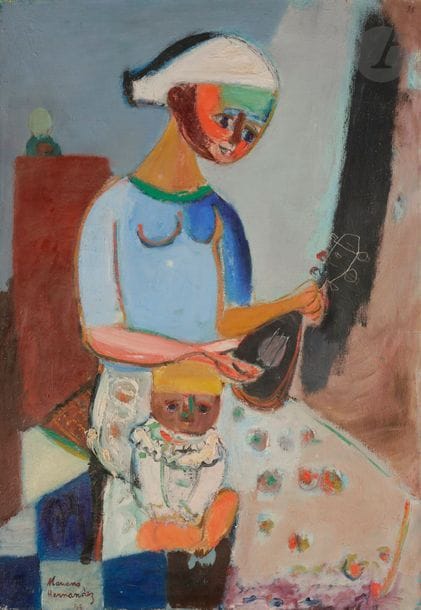 Mariano HERNANDEZ [espagnol] 
(né en 1928)
Femme et enfant, 1955
Huile sur toile.
Signée et datée en bas à gauche.
100 x 70 cm