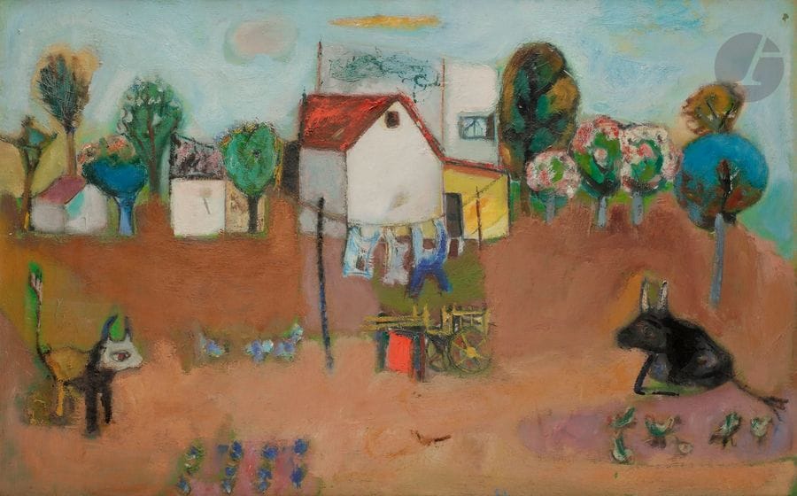 Mariano HERNANDEZ [espagnol] 
(né en 1928)
Le Jardin, 1954
Huile sur toile.
Non signée.
56.5 x 90 cm