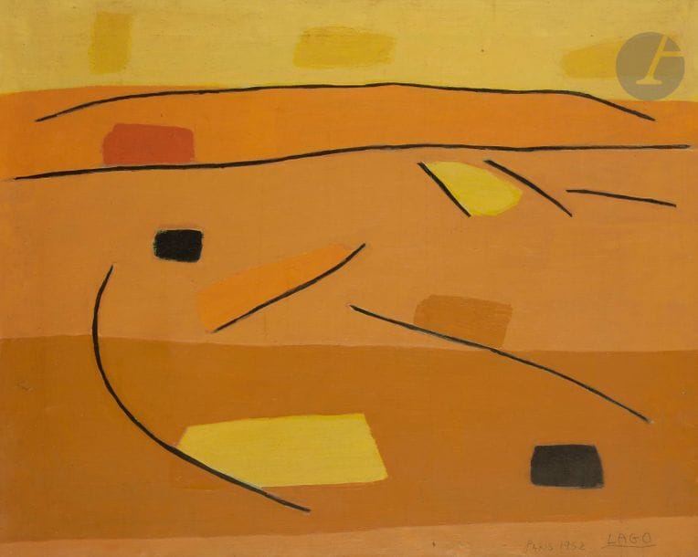 Antonio LAGO RIVERA (1916-1990)
Meseta, 1952
Huile sur toile.
Signée, datée et située « Paris » en bas à droite.
Signée, datée, située et titrée au dos sur le châssis.
65 x 81 cm

Exposition : 
IIe Biennale del Museo de Arte Moderno de San Pablo, 1953-54 (étiquette au dos).