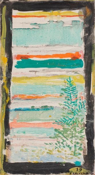 Pierre LESIEUR (1922-2011)
Paysage 1990
Huile sur toile.
Signée et datée en bas à droite.
Signée au dos.
18 x 10 cm
