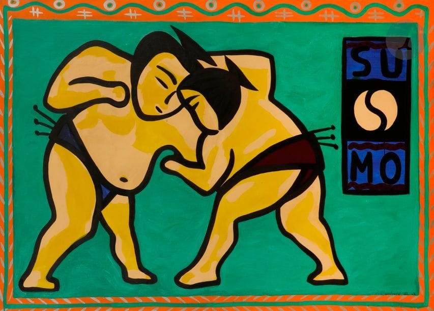 Rémi BLANCHARD (1958-1993)
Sumo
Acrylique sur toile.
Signée et datée en bas à droite.
89 x 130 cm
