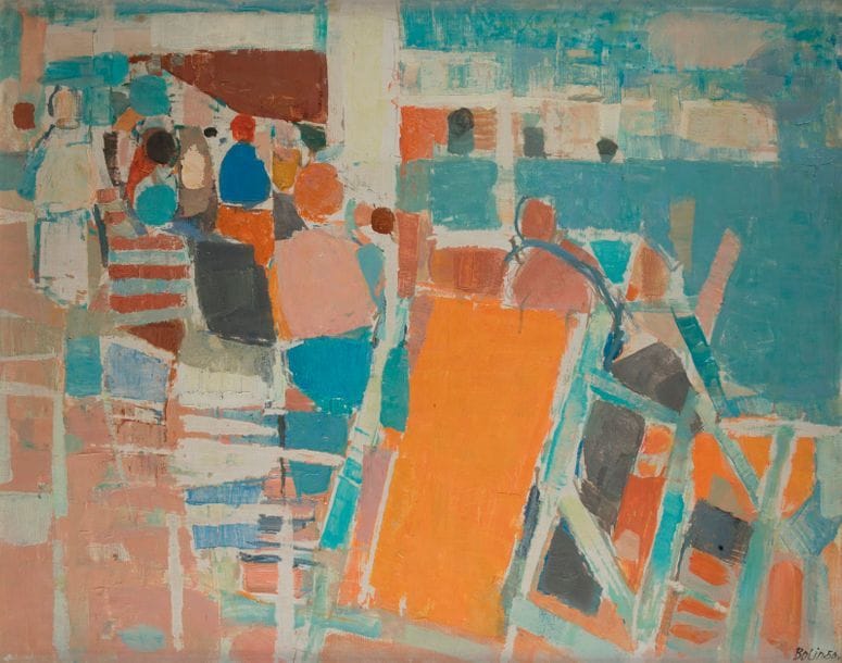 Gustav BOLIN [franco-suédois] (1920-1999)
Bord de mer, 1956
Huile sur toile.
Signée et datée en bas à droite.
73 x 92 cm
