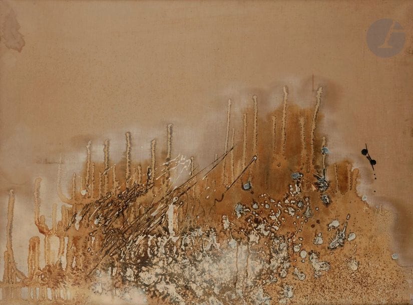 Enrico DONATI [italo-américain] (1909-2008)
L’Atoll, 1952
Technique mixte sur toile.
Signée et datée en bas à droite.
Signée, datée, titrée et dédicacée au dos.
(Petit enfoncement et taches).
77 x 102 cm