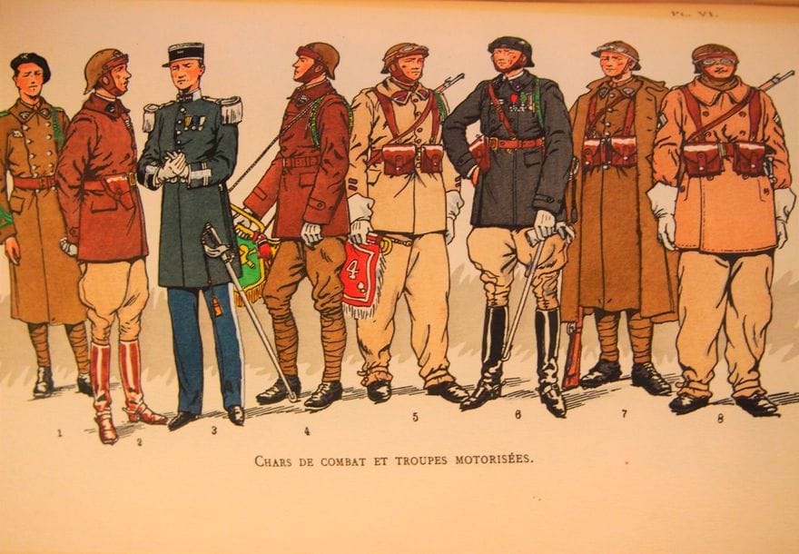 DEPREAUX (Albert)
L’armée française. 1939 -1940. Paris, 1942, in-8, demi-reliure toile rouge. 
Illustré de 15 jolies planches h.t. d’uniformes coloriées à la main d’après P.A. Leroux.
