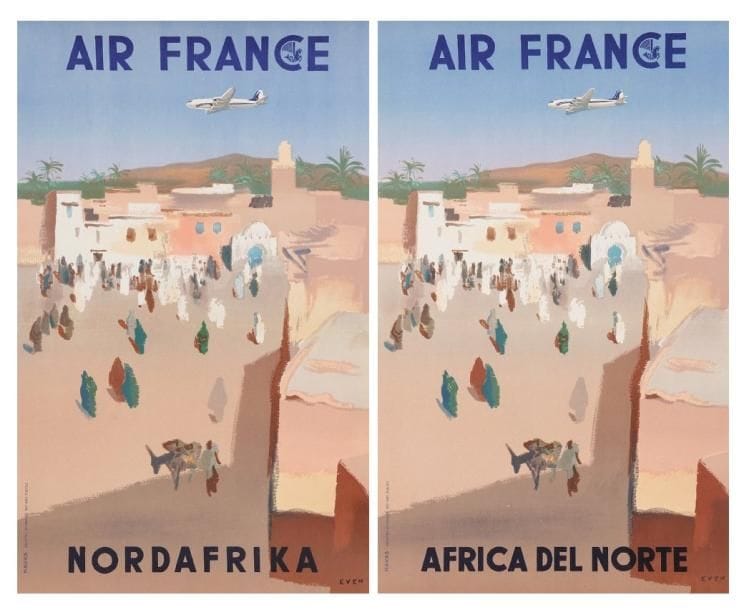EVEN
Nordafrika et Africa del Norte - Air France. Imp. Avas. Entoilées. B.E. 49 x 30 cm. 2 affiches.