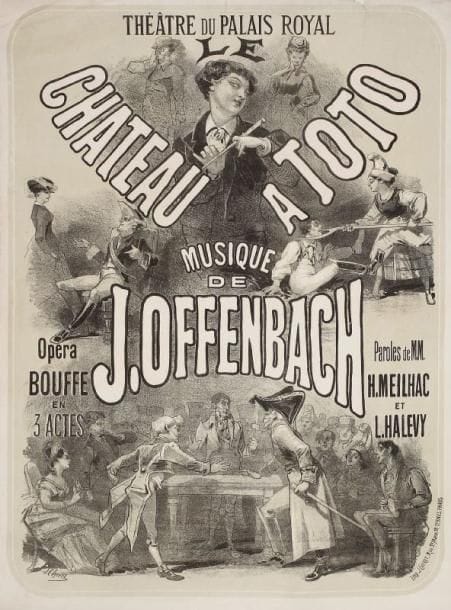 J.CHERET
Le Chateau à Toto - Musique de J. Offenbach. Imp. Chéret, rue Sainte Marie 18 Ternes, Paris. Entoilée. B.E. 73 x 53 cm.