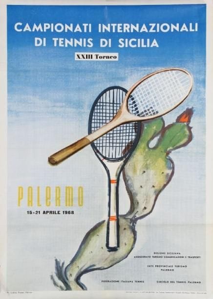 ANONYME
Campionita Internazionale di Tennis di Sicilia - Palermo, 1968. Imp. Arti Grafiche Pezzeno Palermo. Non entoilée. B.E. 100 x 70 cm.