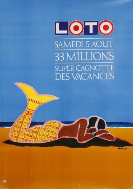 VILLEMOT
Loto, 5 août 1989. Imp. Karcher, Aubervilliers. Entoilée. B.E. (plis). 166 x 118 cm.