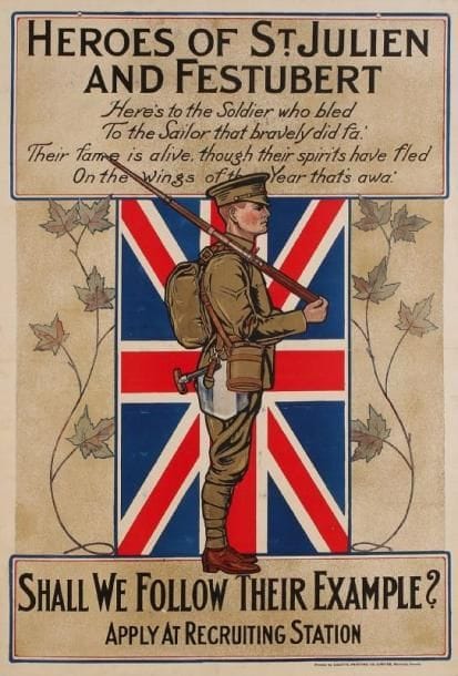 Adolph TREIDLER
Heroes of St Julien and Festubert. Gazette Printing Cie, Montreal. Sur carton. B.E. 94 x 62 cm.