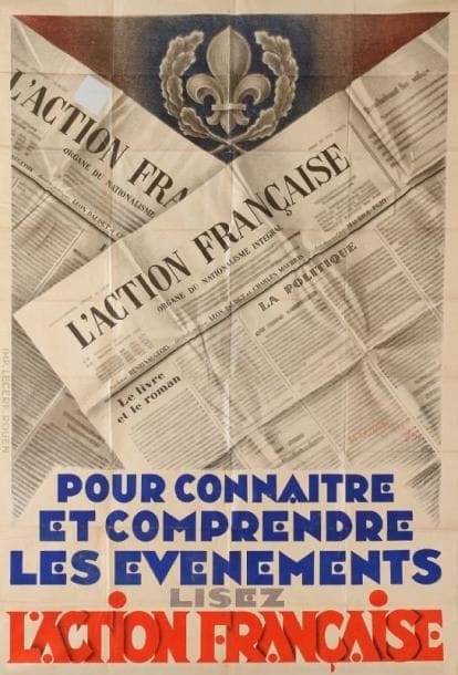 MONSNERGUE?
Lisez l'Action française, 1931. Imp. Lecerf, Rouen. Non entoilée. B.E. (pliée et un trou!). 115 x 80 cm.