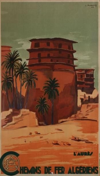 L. KOENIG
Chemins de Fers Algériens - L'Aurès, 1948. Imp. Baconnier, Alger. Encadrée. B.E. (déchirures). 99 x 58 cm (à vue).