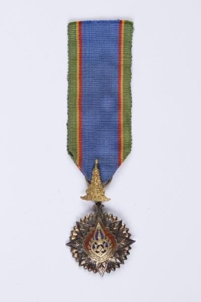 SIAM (Royaume) et THAILANDE
Ordre de la Couronne (1869) et Ordre de l'Eléphant Blanc (1869). Deux étoiles de chevalier en argent, vermeil et émail. Largeurs: 32 mm. T.T.B.