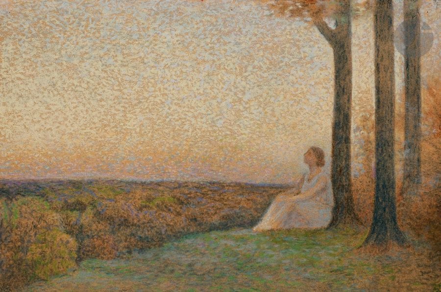 Alphonse OSBERT (1857-1939)
Jeune femme au crépuscule
Pastel.
24.5 x 38 cm