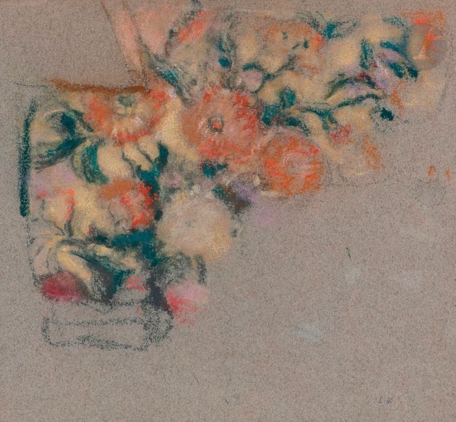 Édouard VUILLARD (1868-1940)
Étude d'étoffe, vers 1927-28
Pastel sur papier bleu.
Porte le timbre du monogramme en bas à droite (Lugt 909c).
20 x 21 cm

Cette œuvre est enregistrée dans les Archives Vuillard. Un certificat à la charge de l'acquéreur pourra être délivré.
