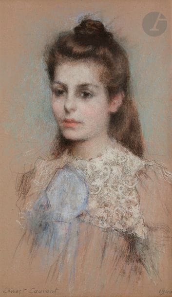 Ernest LAURENT (1859-1929)
Portrait de jeune fille, 1900
Fusain et pastel.
Signé en bas à gauche.
Daté en bas à droite.
59 x 35 cm