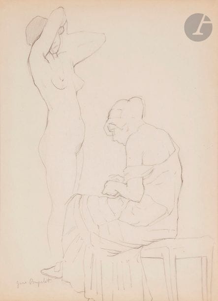 Jane POUPELET (1878-1932)
Dans l'atelier
Crayon noir.
Signé en bas à gauche.
Carte de visite de l'artiste (dans le même montage).
35 x 25.5 cm