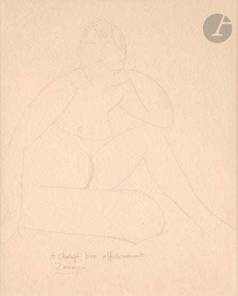 Angel ZARRAGA (1886-1946)
Nu cubiste assis, vers 1916-18
Mine de plomb.
Signée, datée et dédicacée en bas à gauche : " A Chalupt bien affectueusement ".
32 x 25.5 cm

Provenance : 
- Collection René Chalupt. 
- Par descendance.
- Acheté directement aux descendants par la Galerie C. Stany, Paris.