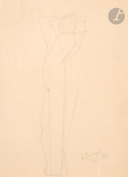 Angel ZARRAGA (1886-1946)
Nu cubiste debout, 1916
Mine de plomb.
Signée et datée en bas à droite.
32.5 x 23.5 cm

Provenance : 
- Collection René Chalupt. 
- Par descendance.
- Acheté directement aux descendants par la Galerie C. Stany, Paris.