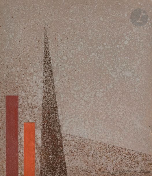 François-Louis SCHMIED (1873-1941)
Projet de reliure
Gouache et pigments métalliques.
Signée en bas à droite.
Annotée au dos.
27 x 23 cm

Étude exécutée pour la maison Gruel, relieur à Paris.