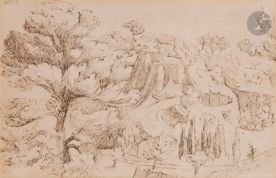 André LHOTE (1885-1962)
Paysage du Vaucluse
Encre sépia.
Signée en haut à gauche.
(Petites restaurations).
22 x 35 cm

Nous remercions Madame Dominique Bermann-Martin 
d'avoir confirmé l'authenticité de cette œuvre.