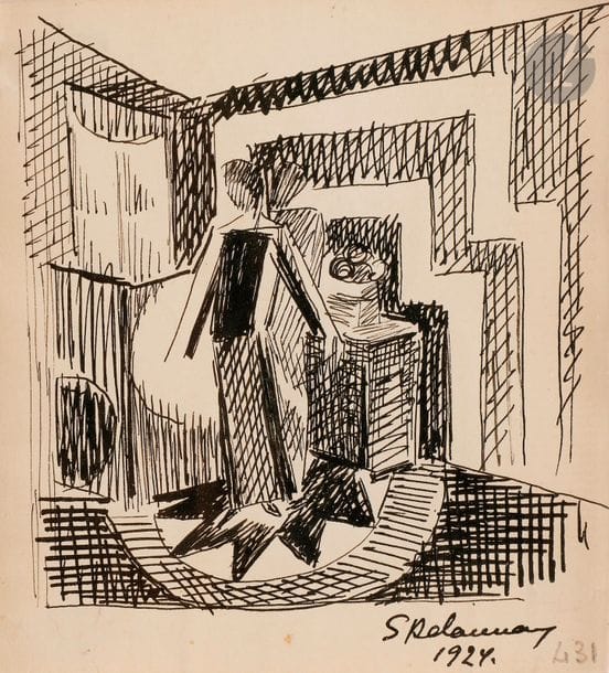 Sonia DELAUNAY-TERK (1885-1979)
Femme dans un intérieur, 1924
Encre.
Signée et datée en bas à droite.
10.5 x 9 cm

Un certificat de Monsieur Richard Riss pourra être remis à la charge de l'acquéreur.