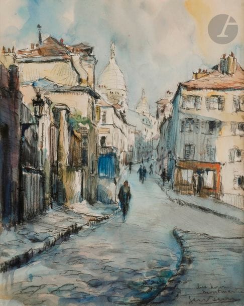 GEN-PAUL (1895-1975)
La Rue de Norvins, Montmartre, 1923
Technique mixte sur papier.
Signée et située en bas à droite.
29 x 37 cm