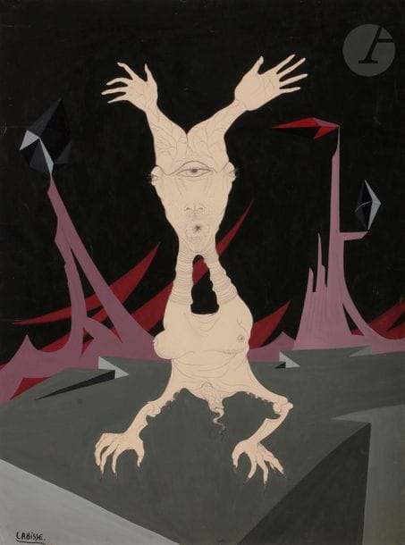 Félix LABISSE (1905-1982)
Le Manu-Militari, vers 1944-51
Gouache et mine de plomb.
Signée en bas à gauche.
64 x 48.5 cm

Bibliographie : 
Félix Labisse, Histoire naturelle, Chavane éditeur, 1948.

Ce dessin de 1944 de la série " Histoire naturelle " a été repris à la gouache en 1951.

Nous remercions Monsieur Jean Binder pour les informations qu'il nous a transmises.