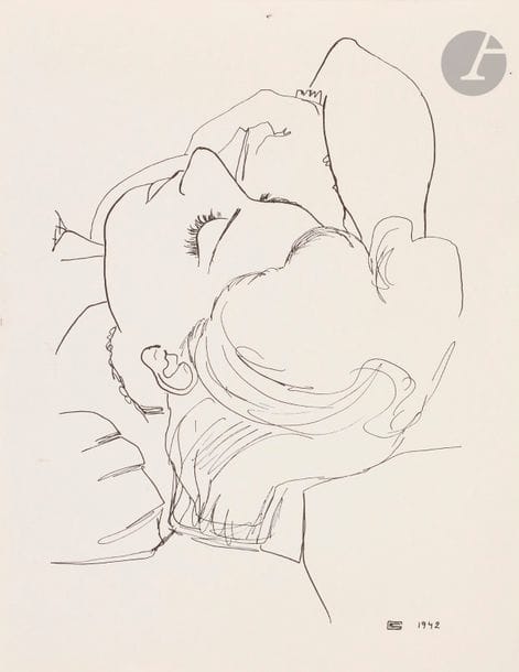 Françoise GILOT (née en 1921)
Femme endormie la main dans les cheveux, 1942
Encre.
Monogrammée et datée en bas à droite.
27.5 x 21 cm