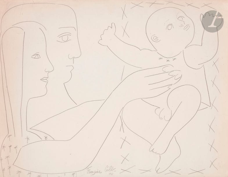 Françoise GILOT (née en 1921)
La Famille, 1947
Mine de plomb.
Signée et datée en pied.
Signée, datée et annotée au dos.
50 x 65 cm