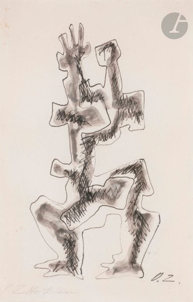Ossip ZADKINE (1890-1967)
Personnage
Encre et lavis d'encre.
Signée et monogrammée en pied.
26 x 17 cm